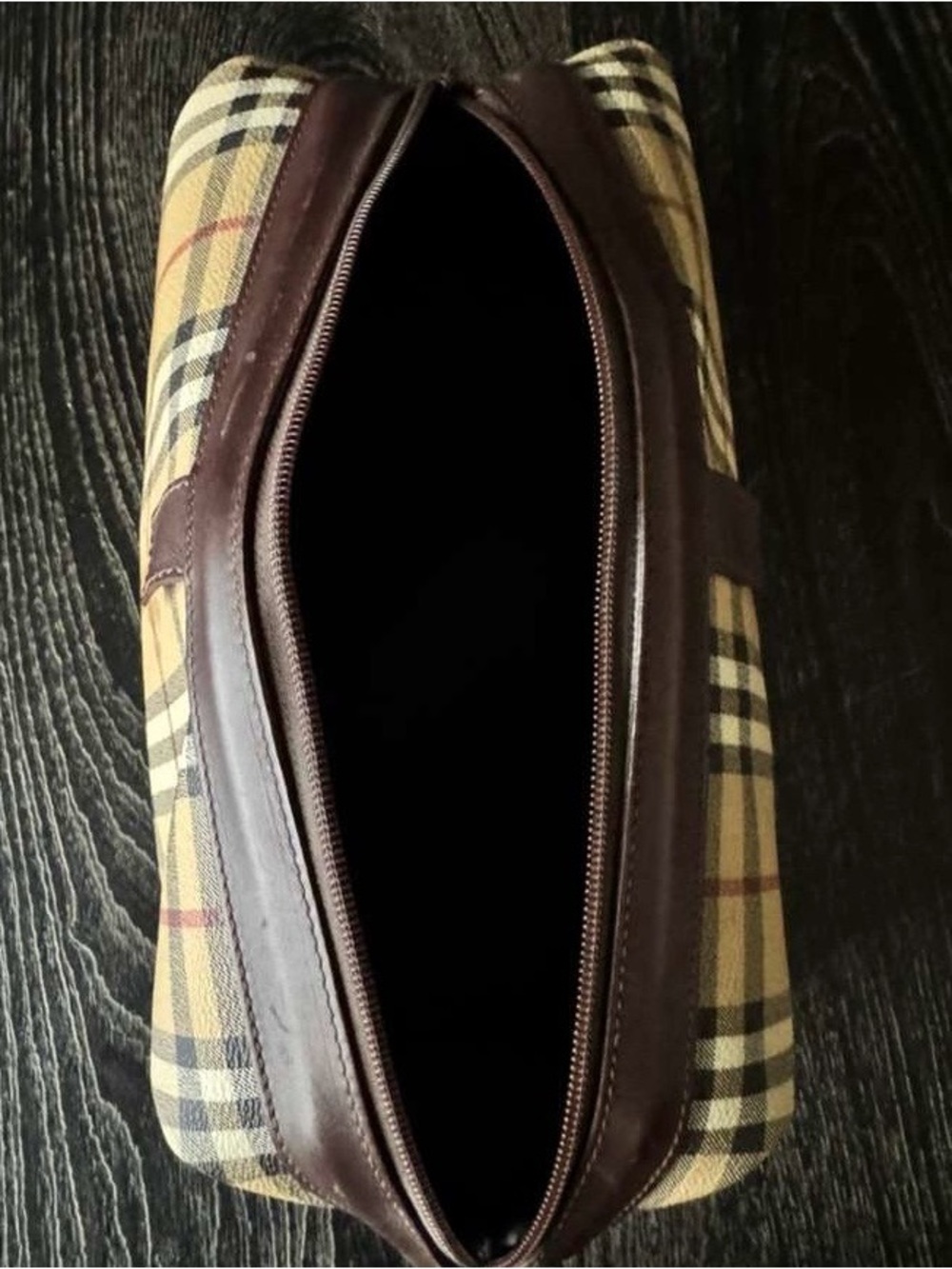 Burberry Beige Plaid Leather-Trim Toiletry Bag - Picture 5 of 6
